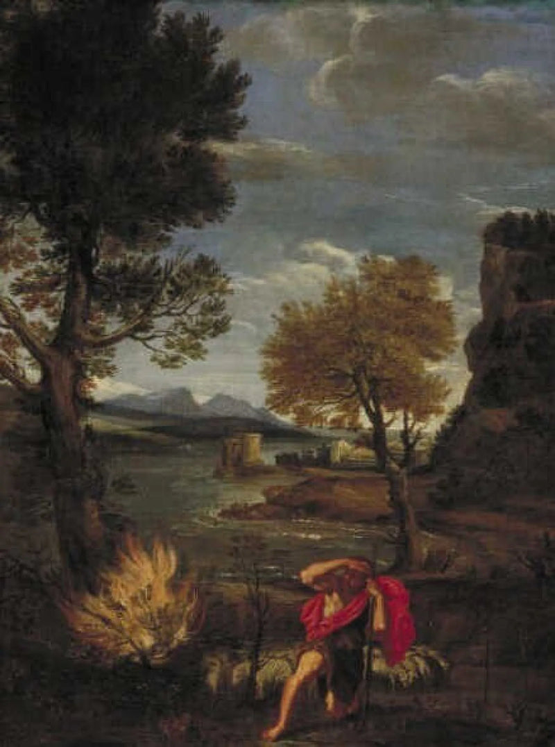 ทัศนียภาพพร้อมโมเสสและพุ่มไฟลุก - Domenichino