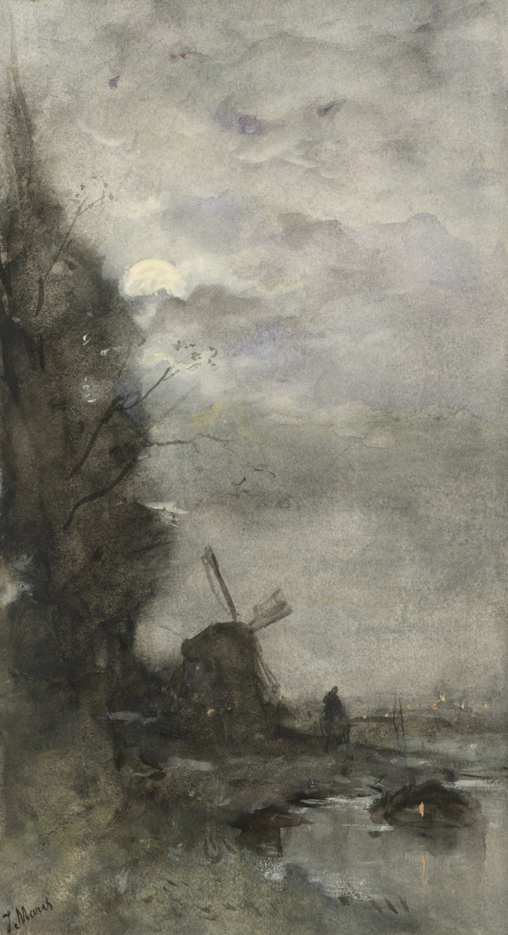 Paysage avec moulin au clair de lune - Jacob Maris