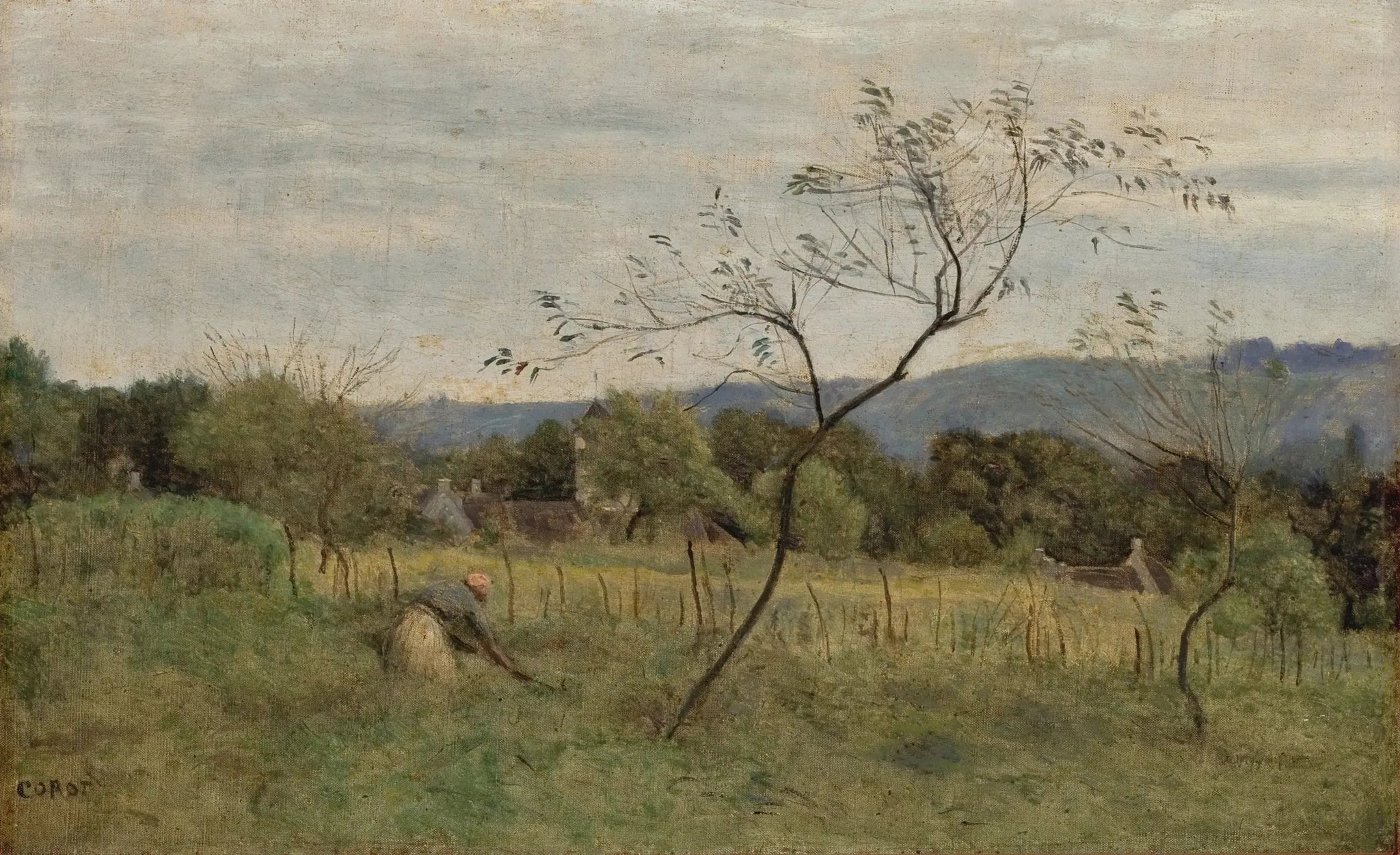 Paysage avec paysanne - Jean-Baptiste Camille Corot image 1 reproduction artisanale de tableau
