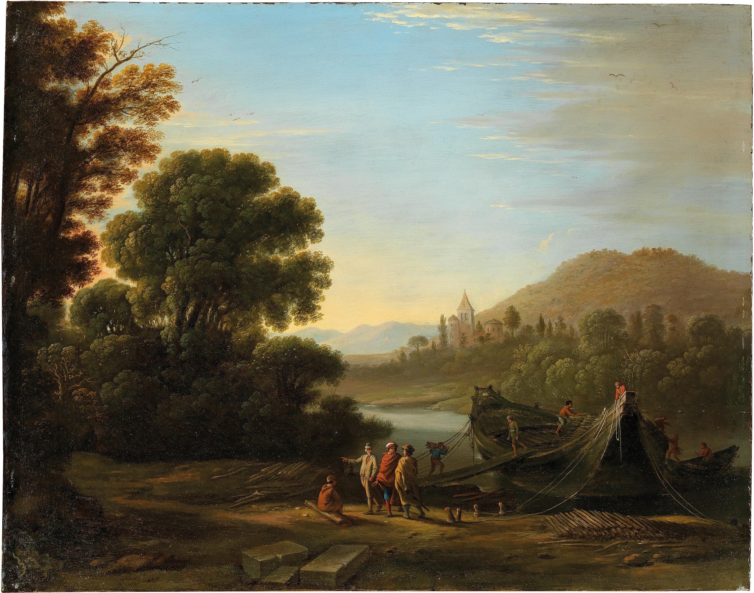 Paysage avec personnages chargeant du bois sur un bateau - Claude Lorrain - Alpha Reproduction