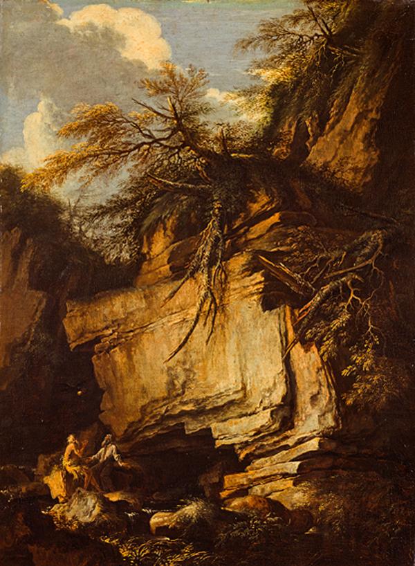Paysage avec saint Antoine l'abbé et saint Paul l'ermite - Salvator Rosa image 1 copie peinte à la main à l’huile