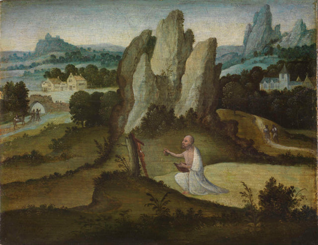 Paysage avec saint Jérôme pénitent - Joachim Patinier image 1 copie de tableau peinte à la main