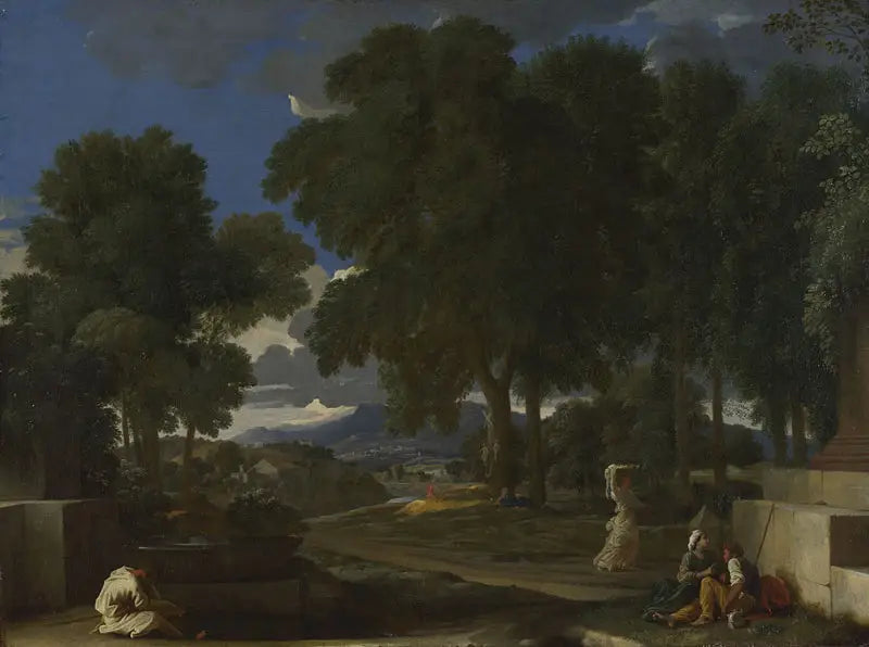 ทัศนียภาพพร้อมชายกำลังล้างเท้า - Nicolas Poussin