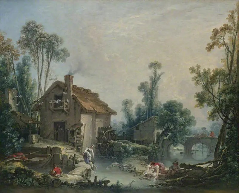 Paysage avec un moulin à eau - François Boucher image 1 copie de tableau peinte à la main