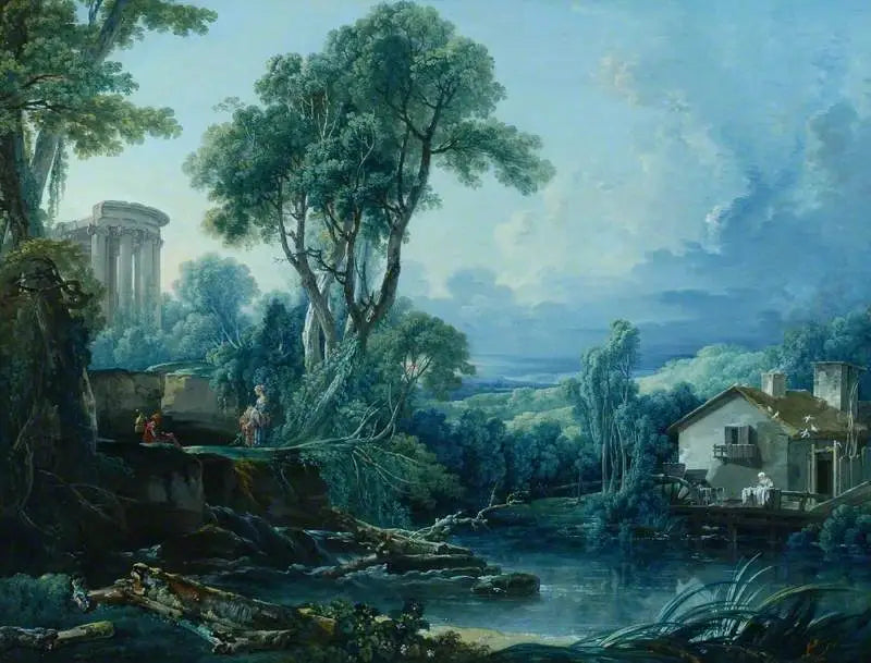 ทัศนียภาพพร้อมโรงสีไฟน้ำ - ฟรองซัวส์ บุชช์