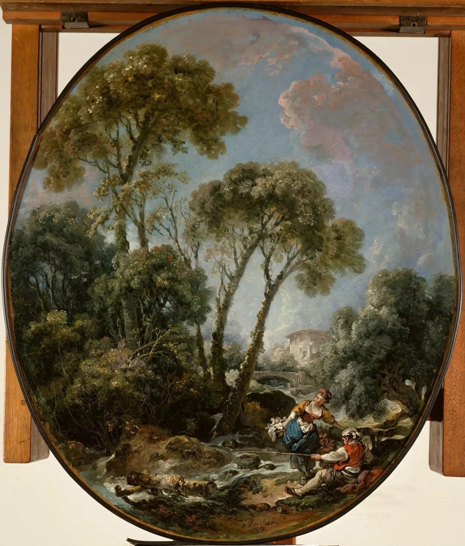 Paysage avec un pêcheur et une jeune femme - François Boucher image 1 copie peinte à la main à l’huile