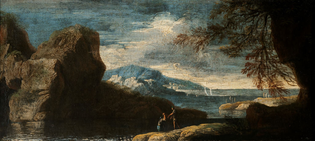 Paysage avec un rocher - Salvator Rosa image 1 reproduction artisanale de tableau