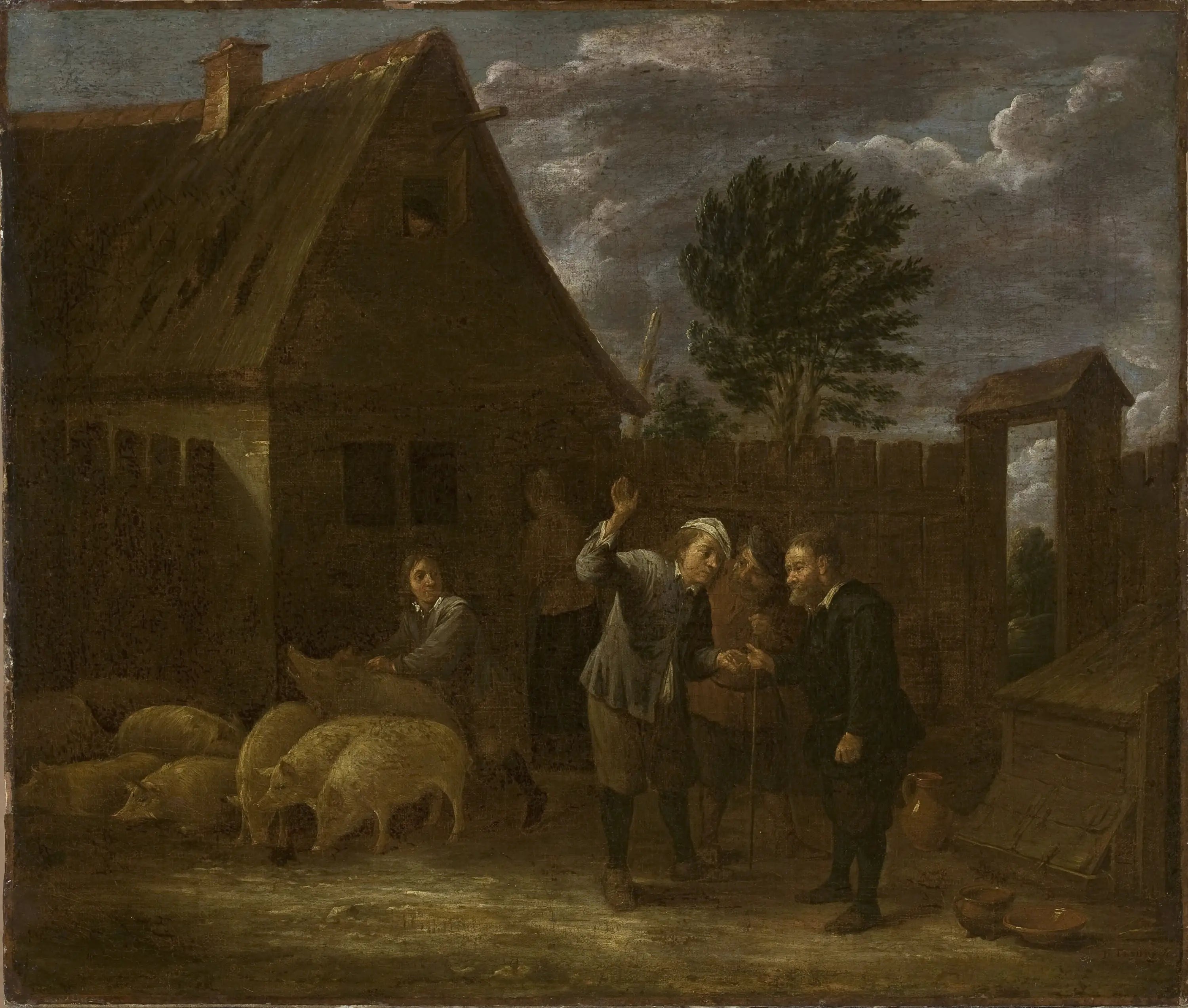 Paysage avec un vendeur de cochons - David Teniers le Jeune image 1 tableau peint à l’huile sur toile