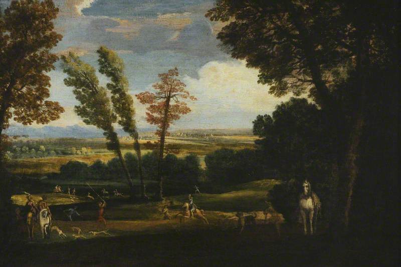 ทัศนียภาพพร้อมการล่าสัตว์กวาง - Annibale Carracci