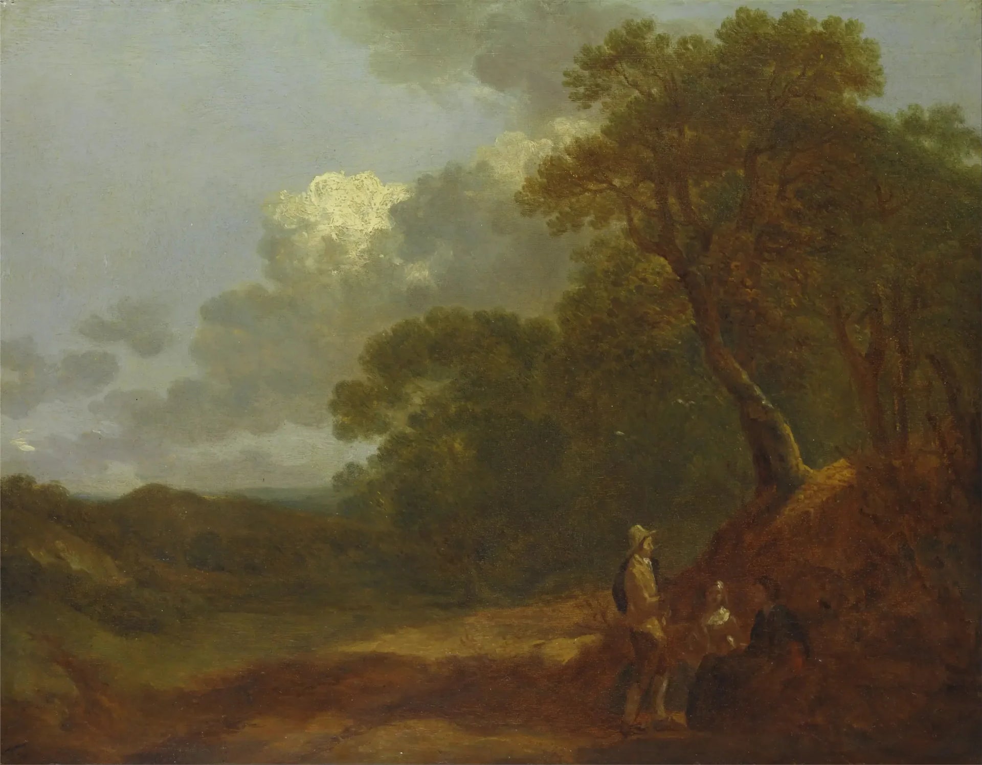 Paysage boisé avec un homme parlant à deux femmes assises - Thomas Gainsborough image 1 tableau peint à l’huile sur toile