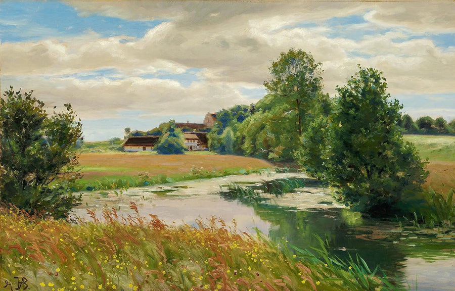 ทัศนียภาพฤดูร้อนริมน้ำใกล้โบสถ์ - H. A. Brendekilde