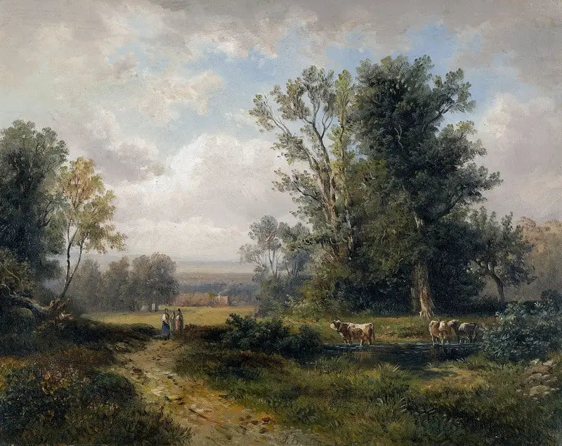 ทัศนียภาพฤดูร้อนพร้อมผู้หญิงชาวนาและวัว - Jules Breton