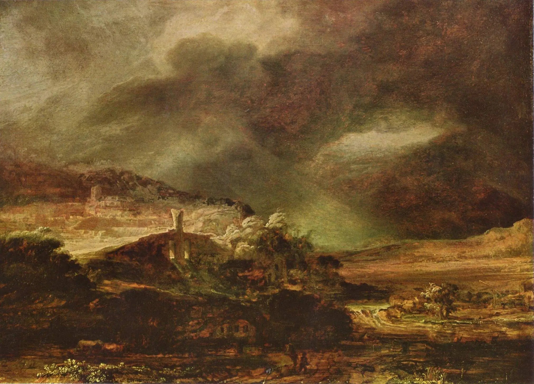 Paysage d'orage - Rembrandt image 1 copie de tableau peinte à la main