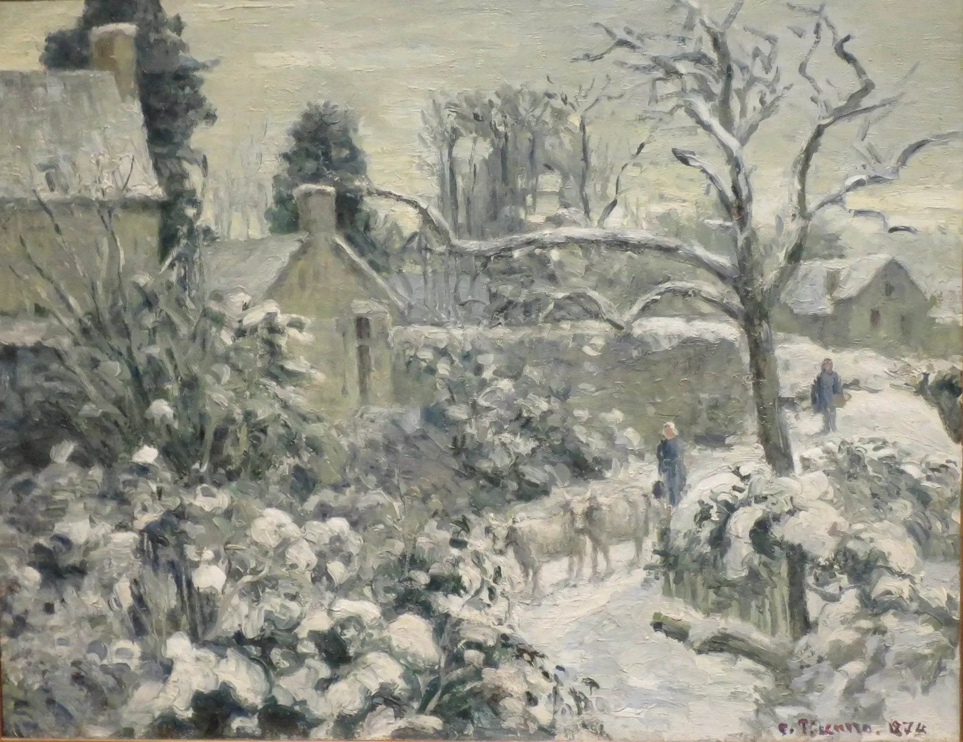 Paysage de neige avec des vaches à Montfoucault - Camille Pissarro image 1 copie de tableau peinte à la main