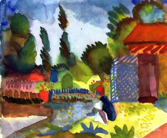 Paysage de Tunis avec un Arabe assis - August Macke - Reproductions de tableaux et peintures haut de gamme