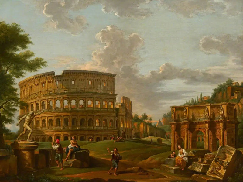 ทัศนียภาพและซากปรักหักพังสไตล์คลาสสิกของโรมัน - Giovanni Paolo Panini