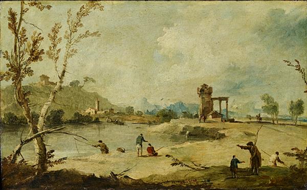Paysage fluvial avec une tour en ruine et un village lointain - Francesco Guardi - Alpha Reproduction