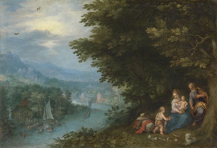 Paysage fluvial, le reste du temps pendant le vol vers l'Égypte - Jan Brueghel l'Ancien image 1 copie peinte à la main à l’huile