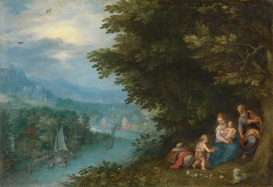 Paysage fluvial, le reste du temps pendant le vol vers l'Égypte - Jan Brueghel l'Ancien image 1 copie peinte à la main à l’huile