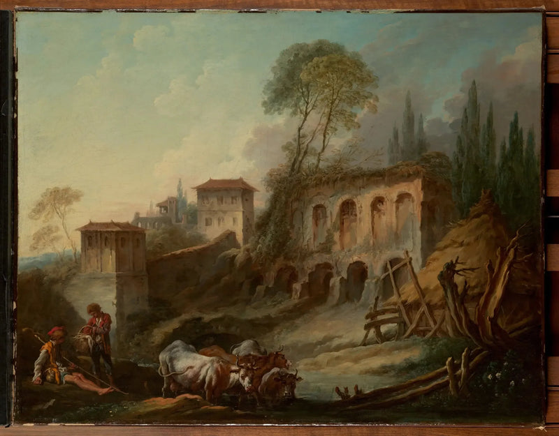 ภาพภูมิทัศน์จินตนาการพร้อมภูเขาพาลาทินจาก Campo Vaccino - François Boucher