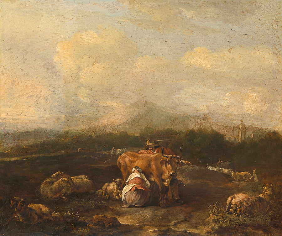 Paysage italien avec du bétail - Nicolaes Helt