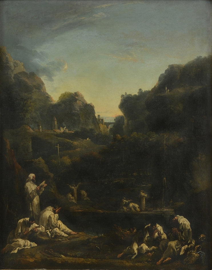 ทัศนียภาพภูเขาพร้อมกลุ่มพระสงฆ์ - Sebastiano Ricci