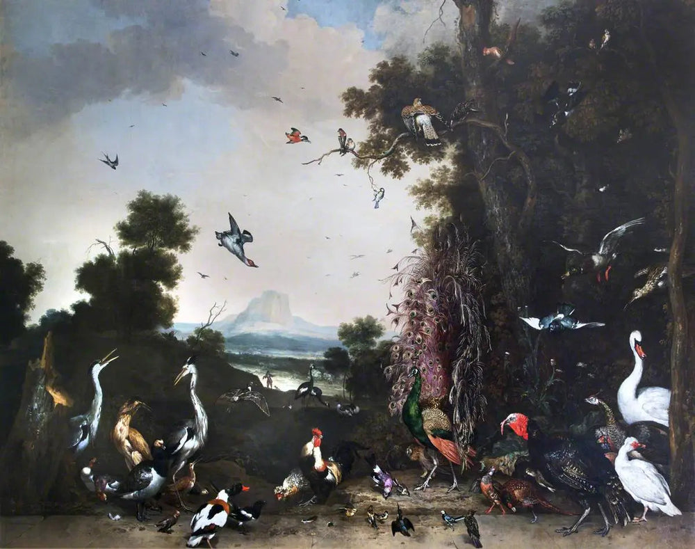 Paysage ouvert avec volailles et oiseaux aquatiques - Melchior de Hondecoeter image 1 tableau peint à l’huile sur toile