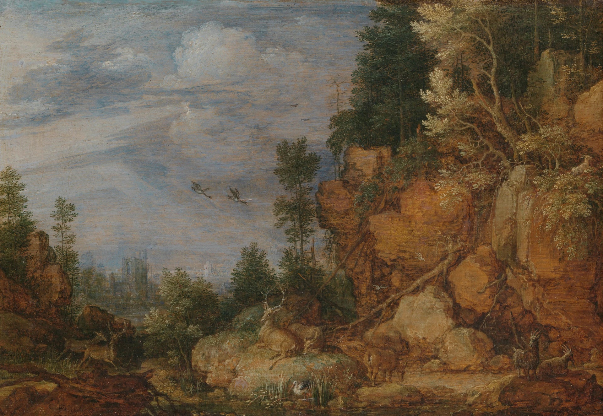 Paysage rocheux avec cerfs et chèvres - Gillis d'Hondecoeter