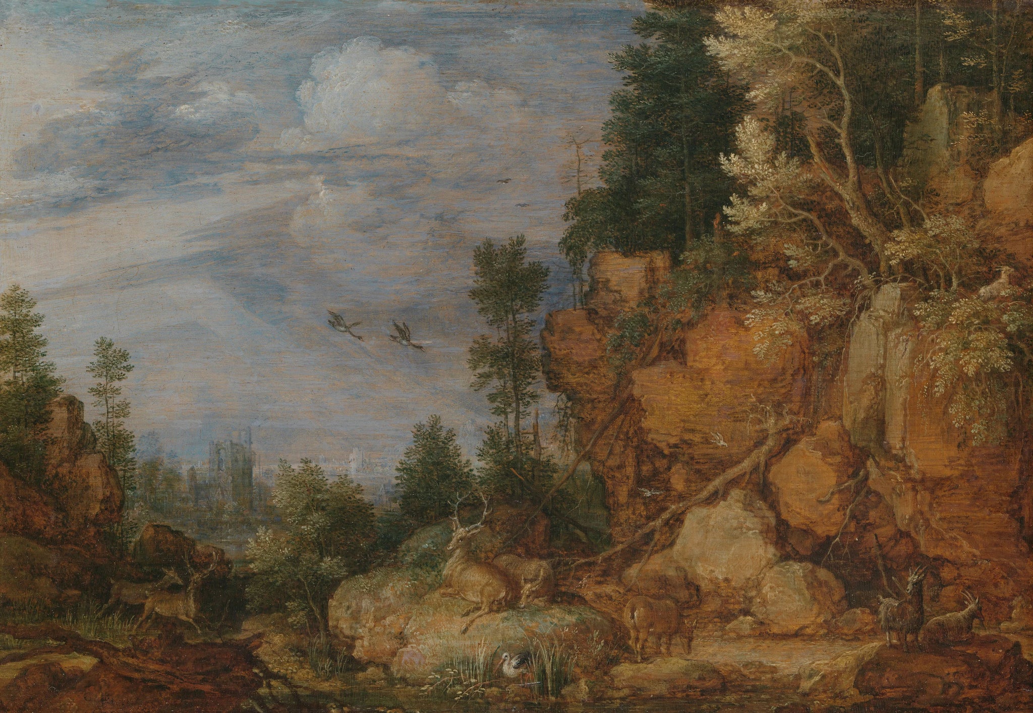 Paysage rocheux avec cerfs et chèvres - Gillis d'Hondecoeter