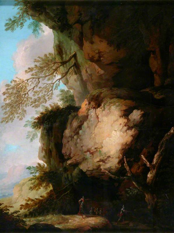 Paysage rocheux avec des soldats - Salvator Rosa