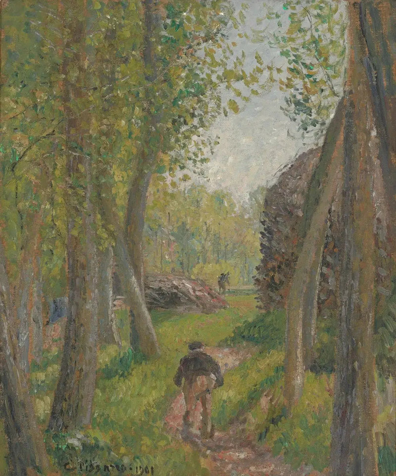 ชาวนาเห็นจากด้านหลังในป่าเล็ก, Moret - Camille Pissarro