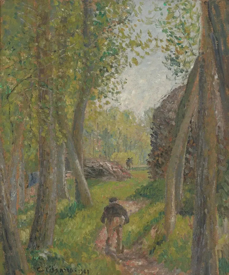 ชาวนาเห็นจากด้านหลังในป่าเล็ก, Moret - Camille Pissarro
