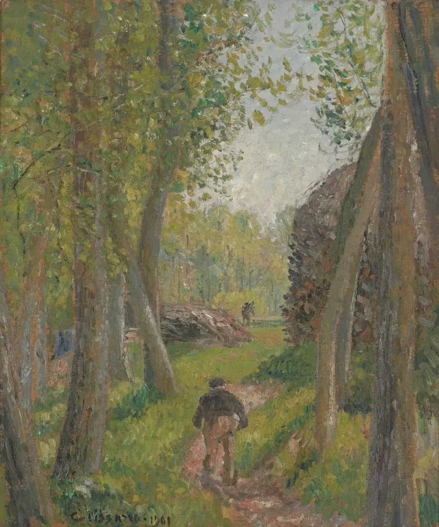 ชาวนาเห็นจากด้านหลังในป่าเล็ก, Moret - Camille Pissarro