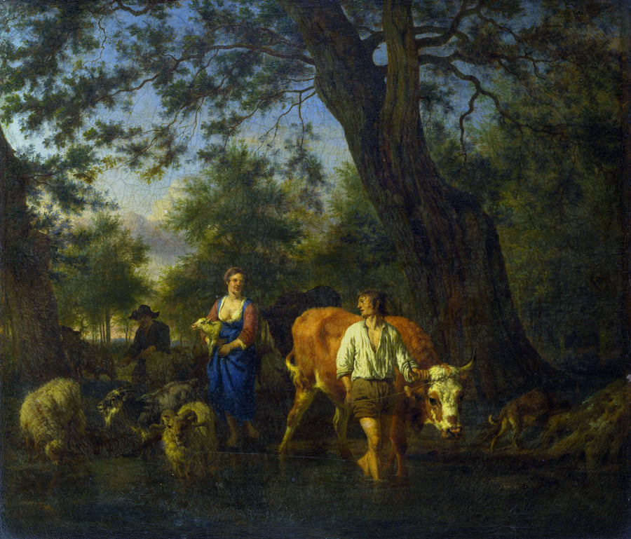Paysans avec du bétail traversant un ruisseau à gué - Adriaen van de Velde