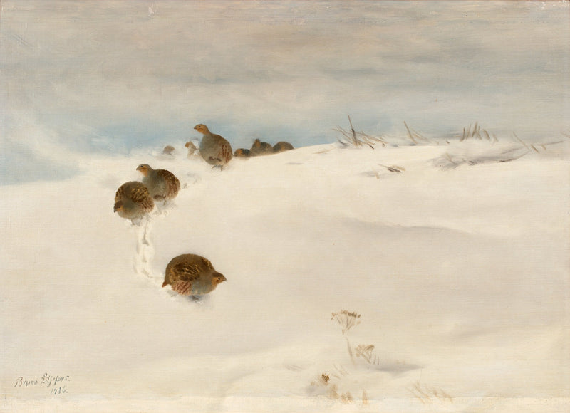 Perdrix grises dans un paysage hivernal - Bruno Liljefors