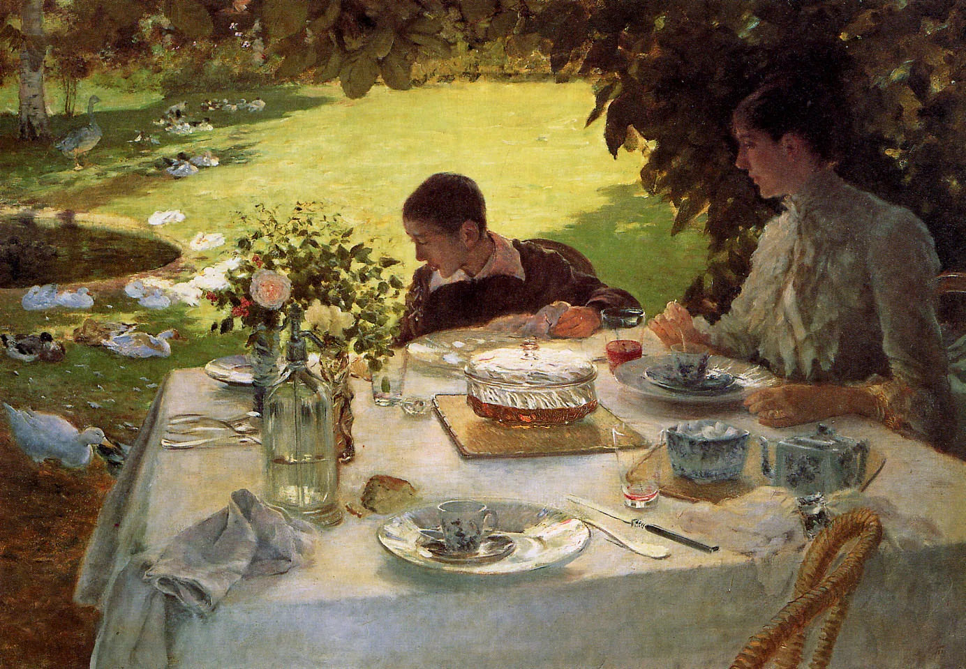 Petit-déjeuner dans le jardin - Giuseppe De Nittis image 1 reproduction artisanale de tableau