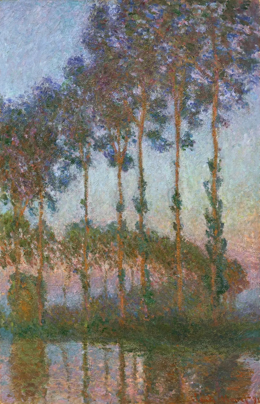 ต้นป็อปลาร์ริมฝั่งแม่น้ำเอ็ปต์, พลบค่ำ - Claude Monet