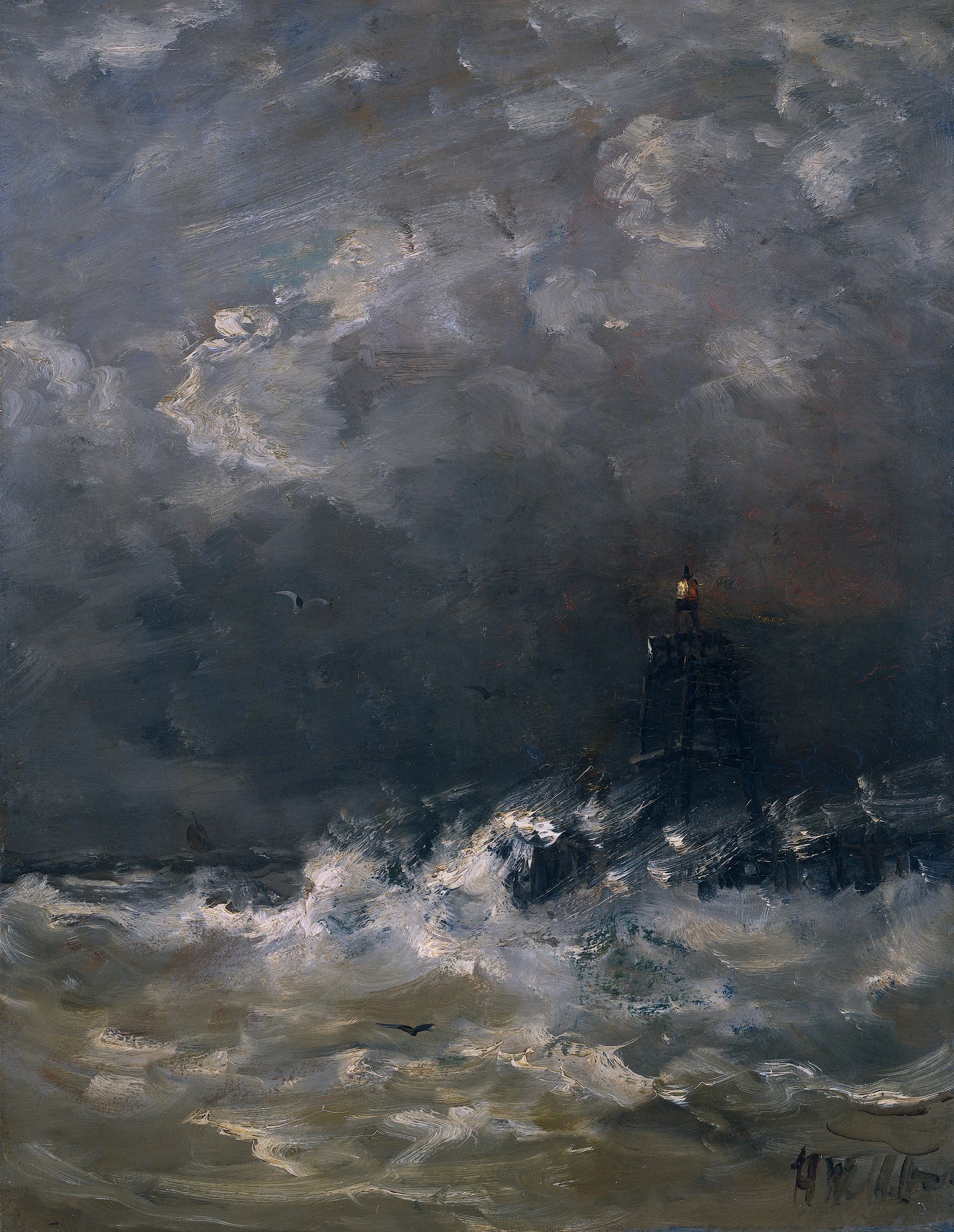 Phare dans les vagues - Hendrik Willem Mesdag