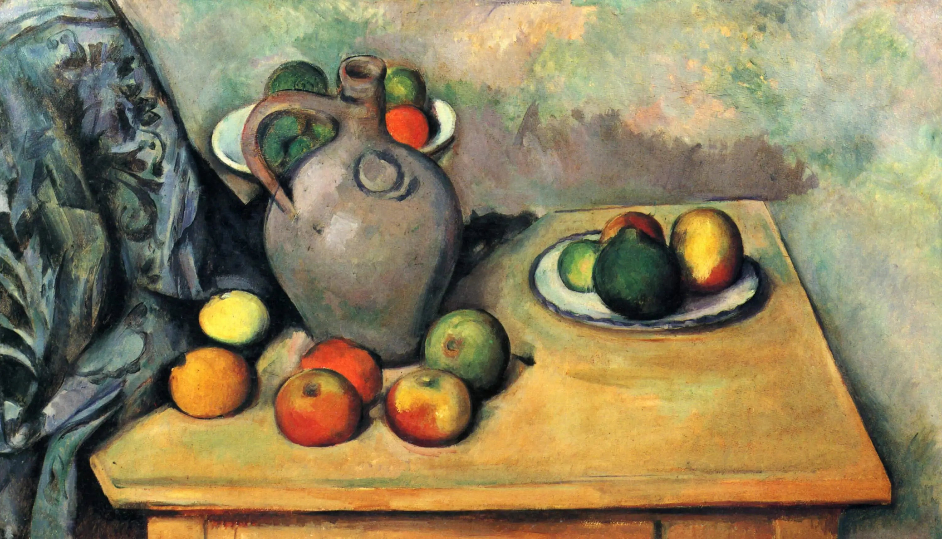 Reproduction du tableau « Pichet et fruits sur une table - Paul Cézanne » par Alpha Reproduction en peinture à l’huile