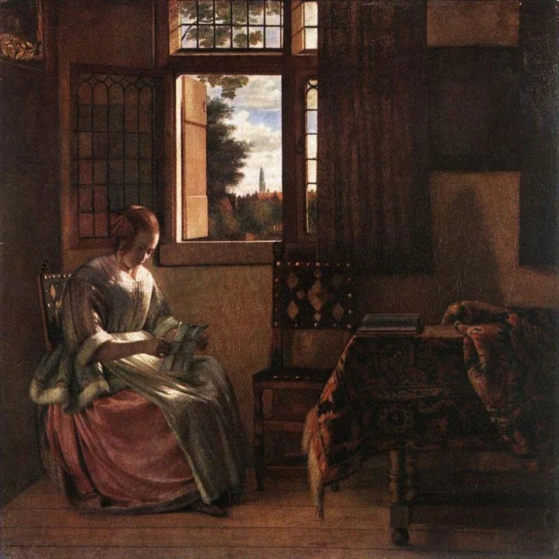 Femme lisant une lettre à une fenêtre ouverte - Pieter de Hooch
