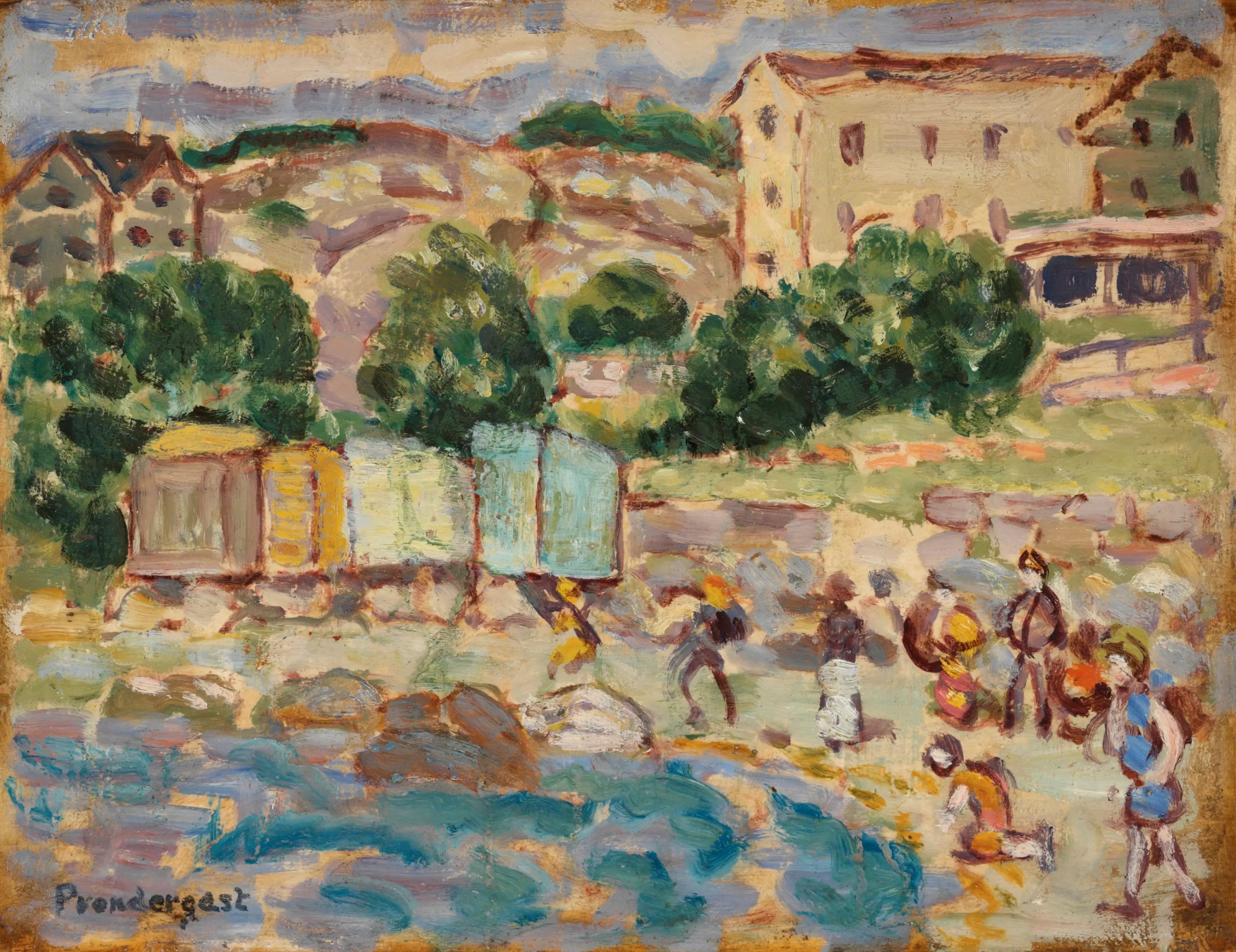 Plage et village - Maurice Prendergast image 1 reproduction de peinture à l’huile
