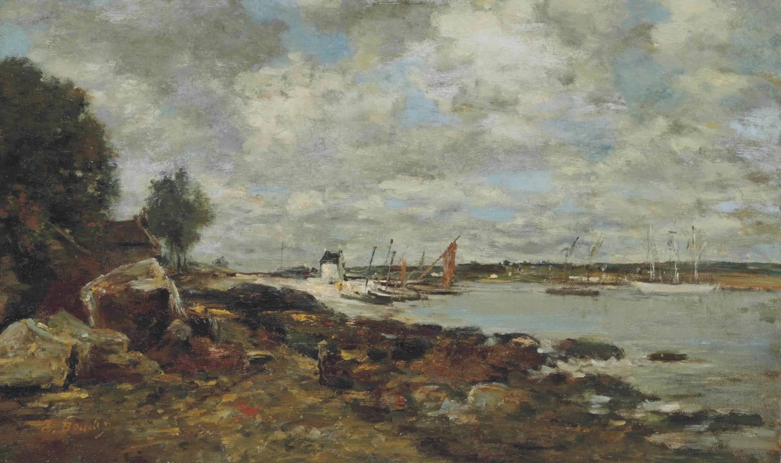 Plougastel, le rivage au bord de la baie - Eugène Boudin image 1 reproduction artisanale de tableau