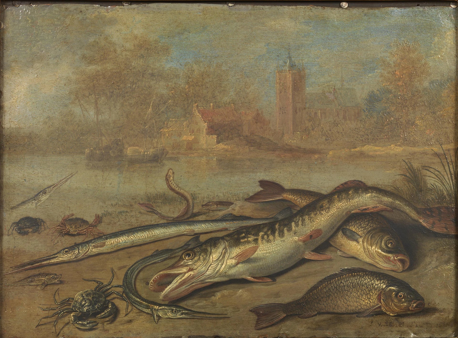 Poissons et paysage - Jan van Kessel