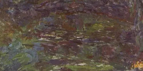 Détail des reflets verts et violets sous le pont japonais de Monet