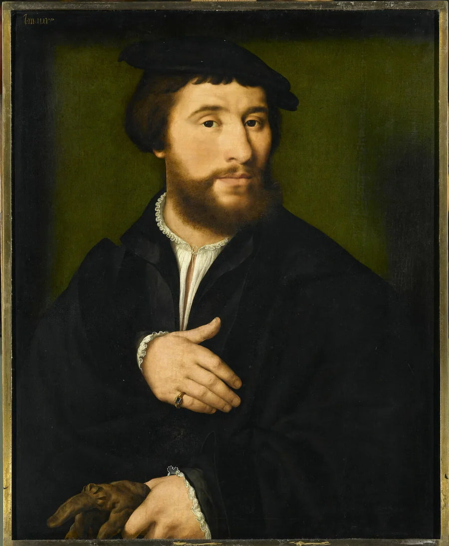 ภาพเหมือนชายแต่งตัวดำและถือถุงมือด้วยมือข้างหนึ่ง - Joos van Cleve