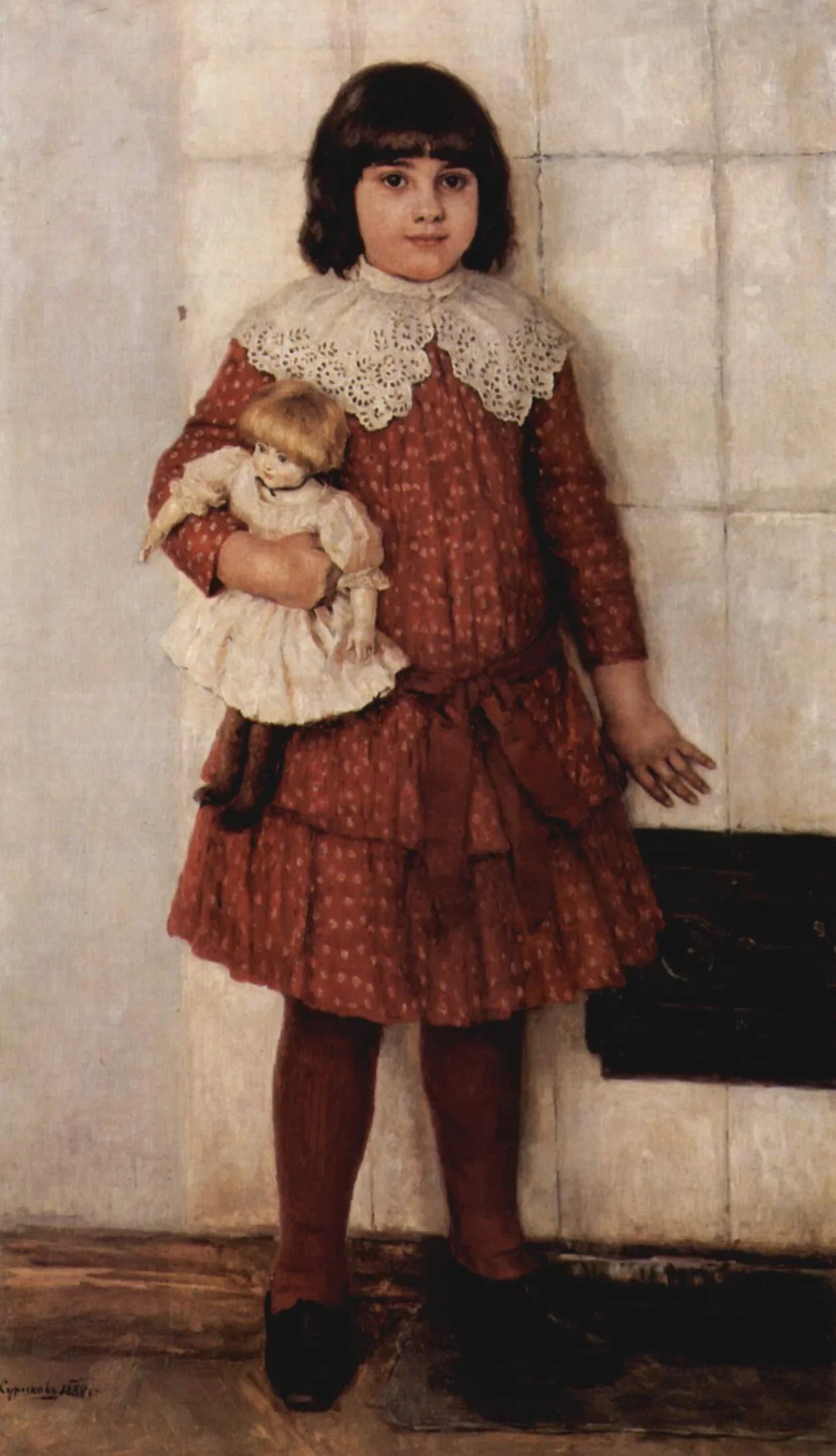 Portrait d'Olga Wassiljewna Surikowa, la fille de l'artiste (Fille à la poupée) - Vassili Sourikov image 1 reproduction de peinture à l’huile