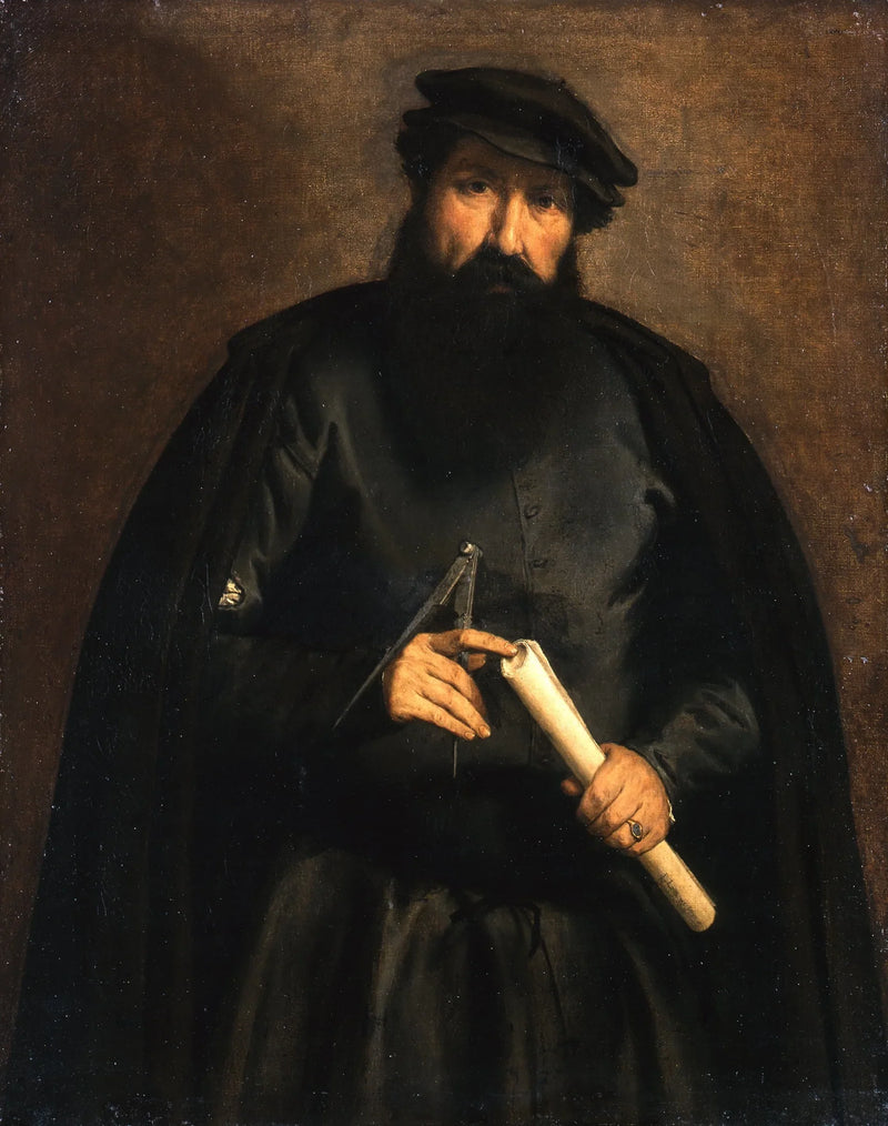 ภาพเหมือนของผู้ชายที่มีวงกลมและม้วนกระดาษ - Lorenzo Lotto