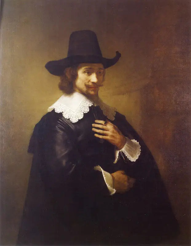 Portrait d'un jeune homme au chapeau à larges bords - Rembrandt image 1 reproduction de peinture à l’huile