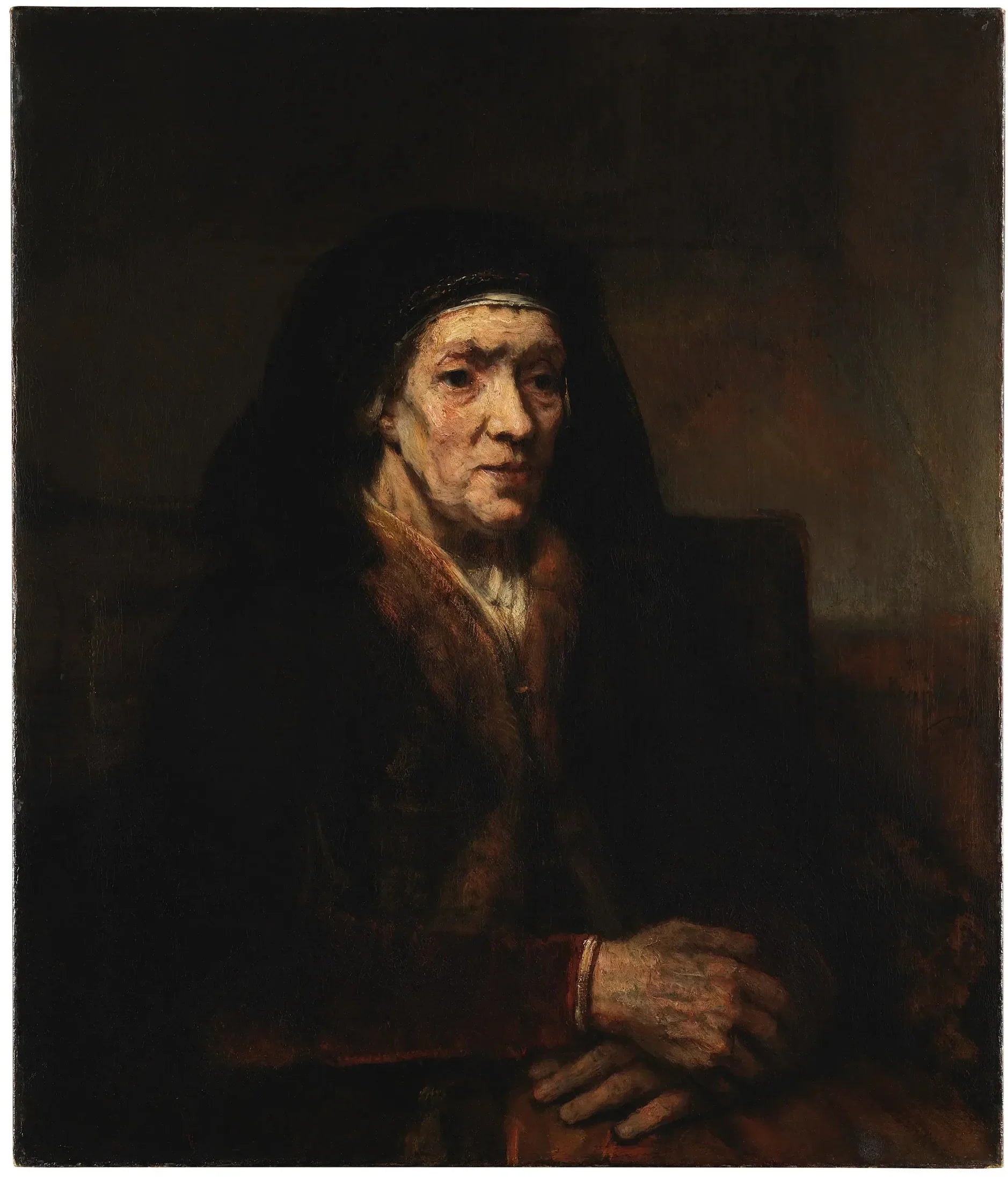 Portrait d'une femme assise, les mains jointes - Rembrandt image 1 reproduction artisanale de tableau