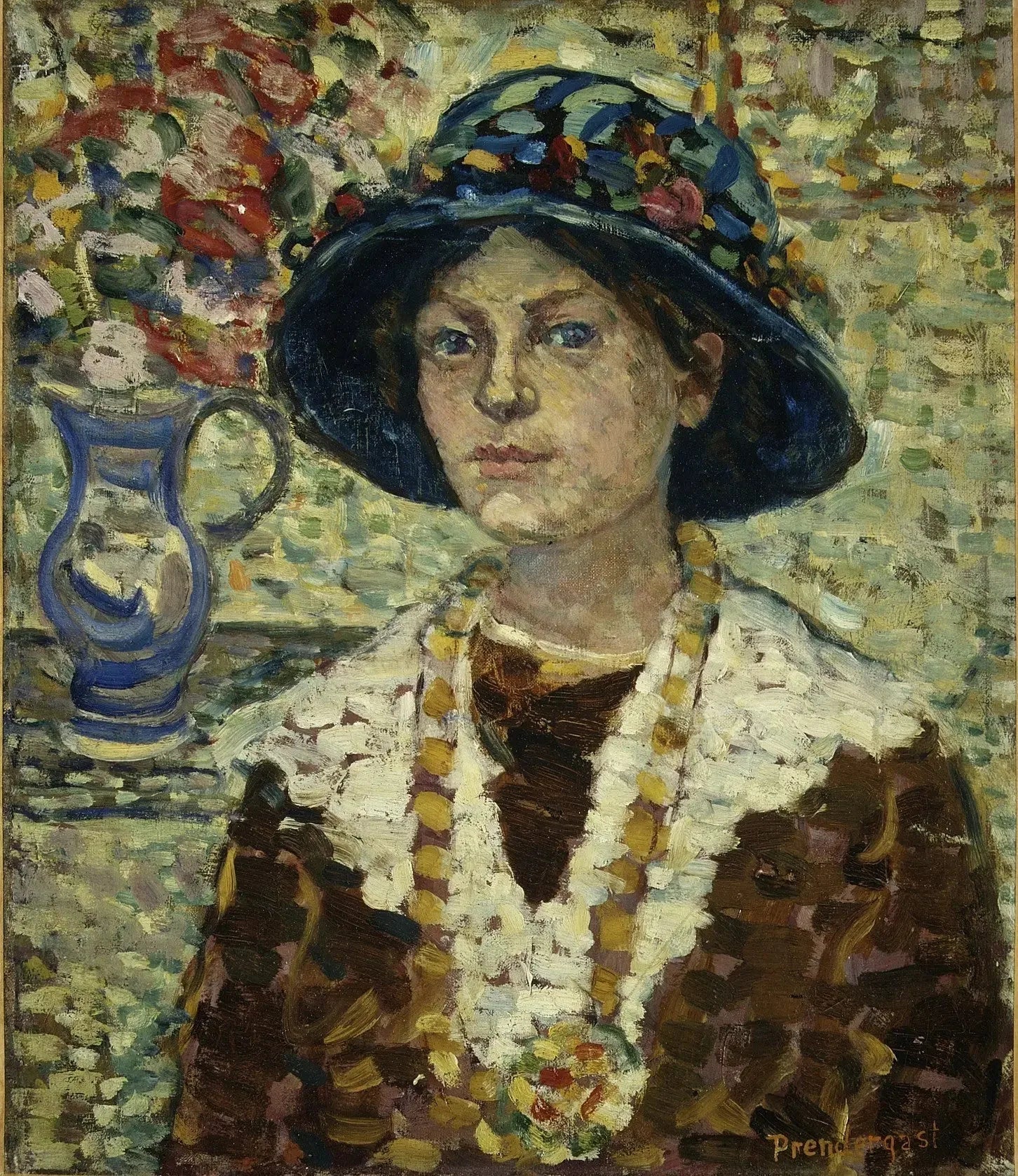 Portrait d'une fille avec des fleurs - Maurice Prendergast image 1 tableau peint à l’huile sur toile